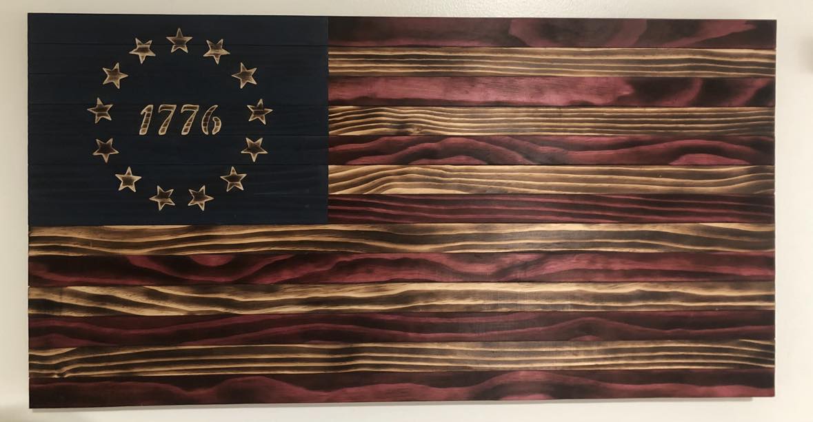 American Wooden Flag - 1776 Betsy Ross - stars engraved (Handcrafted)