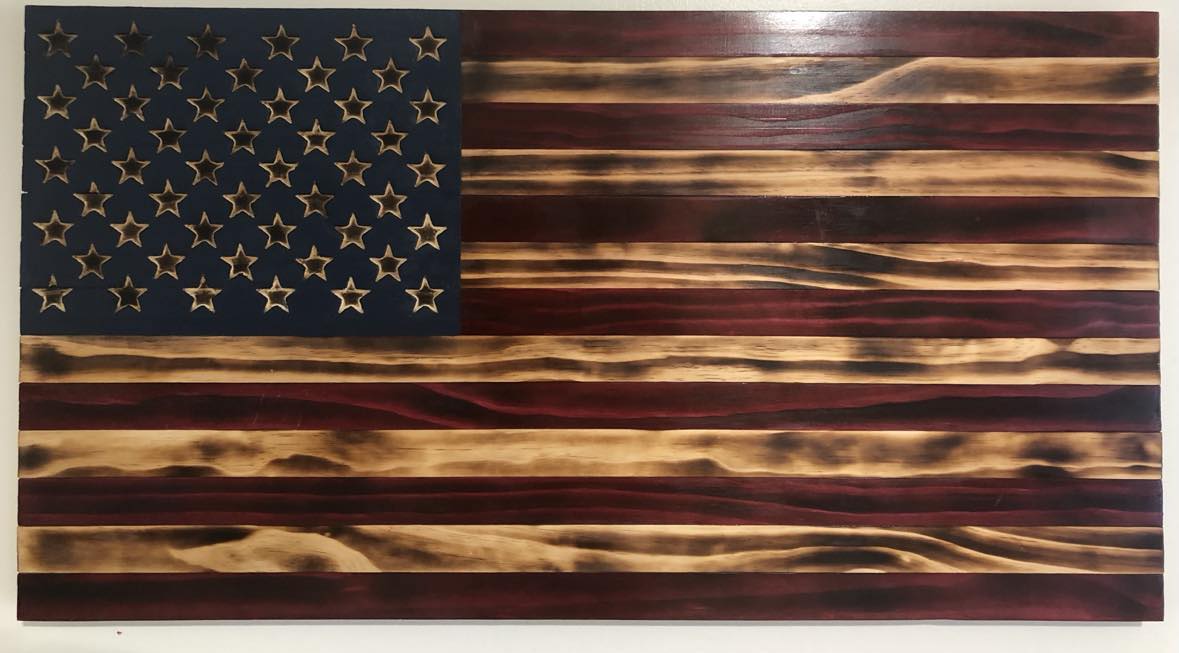 American Wooden Flag - Stars engraved (Handcrafted)