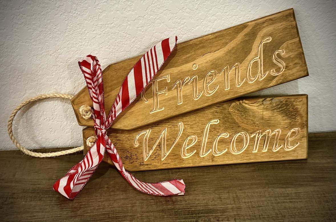 Wooden Welcome Door Sign (Handcrafted) - Friends Welcome