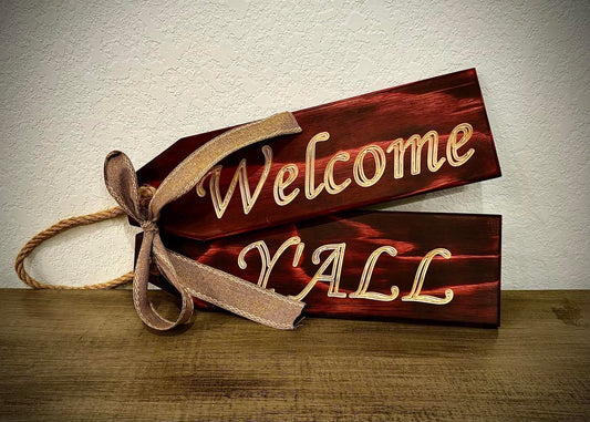 Wooden Welcome Door Sign (Handcrafted) - Welcome Y'all