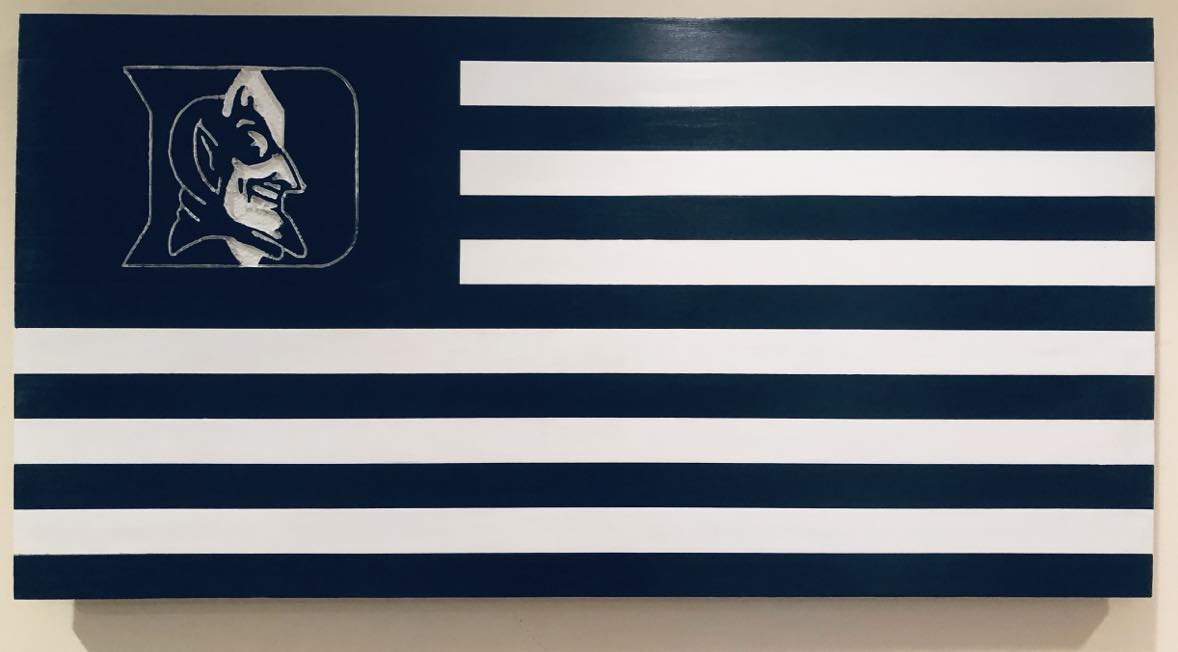 Duke Blue Devils Wooden Flag (Handcrafted)