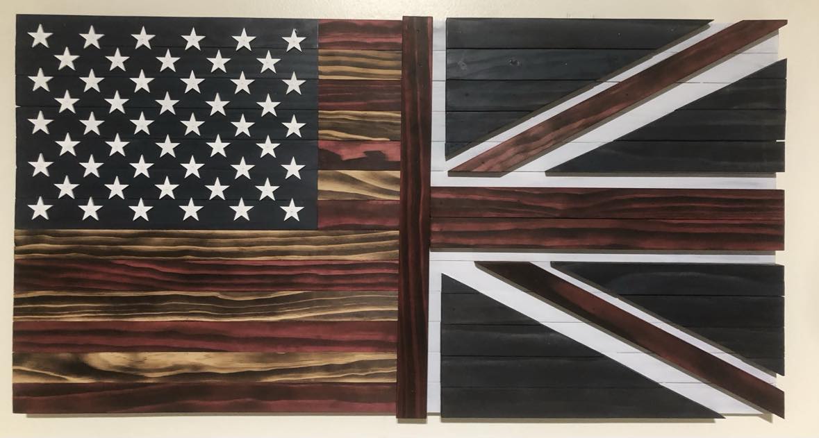 American / United Kingdom Wooden Flag (Handcrafted)